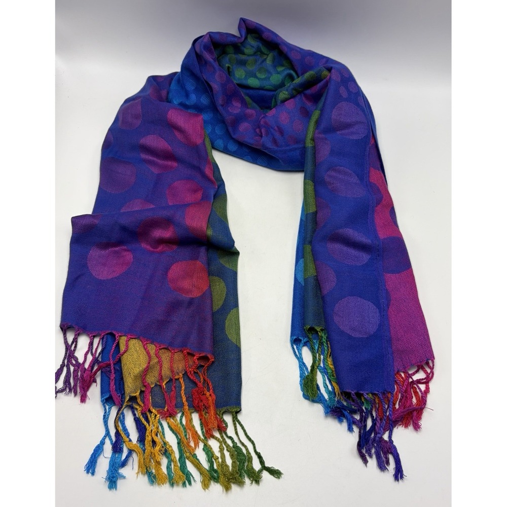 Cachemire Scarf 100% Cashmere Polka Dot Italy Color Block Rainbow Polka Dot Read